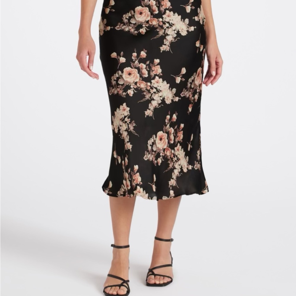 Floral Midi Skirt in Black and Pink
